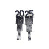 2025 Digital Rhinestone Letter Earrings For New Year Pendant Earrings Women's Festival Copper Inlaid Rhinestone Fashion Earrings Party Gift - Image 2